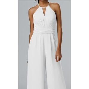 AW BRIDAL 4 S white Peggie halter keyhole party formal wide leg jumpsuit NEW B95